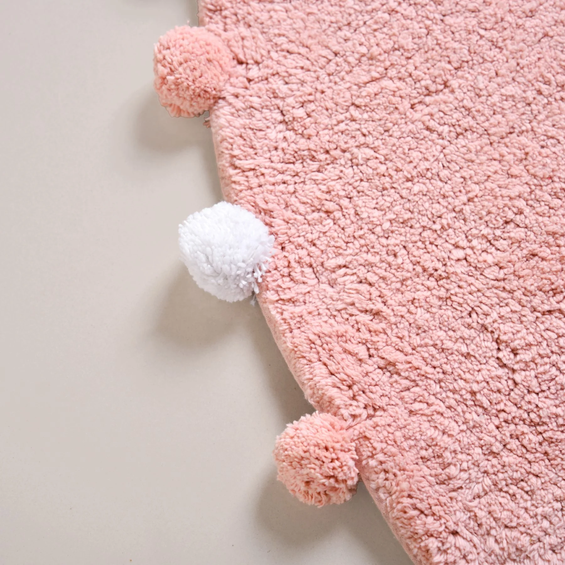 Blush Pink Pom Pom Pure Cotton Anti Slip Floor Mat 88x47cm - Image 7