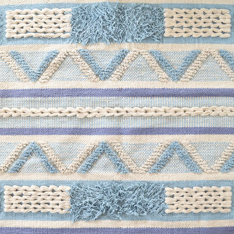 BOHO Bluebell Hand Woven Rug - Blue White & Natural - Image 4
