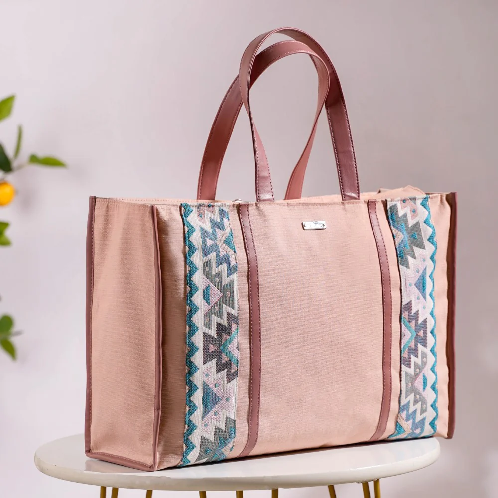 Boho Shopper Bag Pink Large 17 X 12 Inch - Image 14