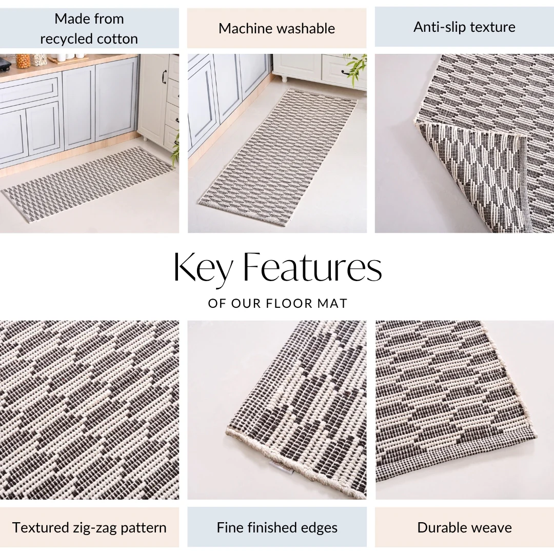 Boho Weave Floor Runner Cotton Mat Brown White 134x50cm - Image 3