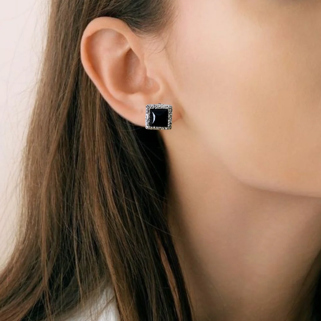 Bold Black Silver Studs - Image 2