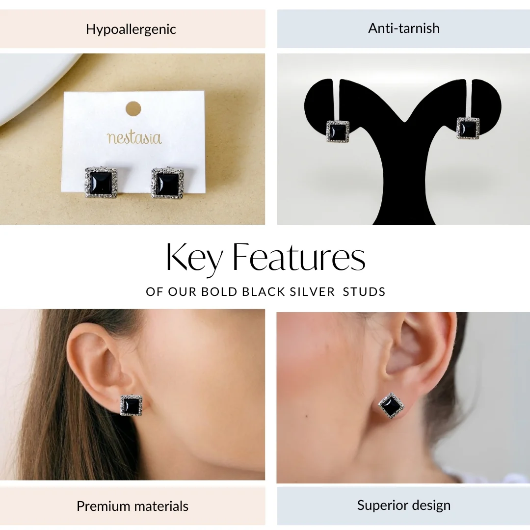 Bold Black Silver Studs - Image 3