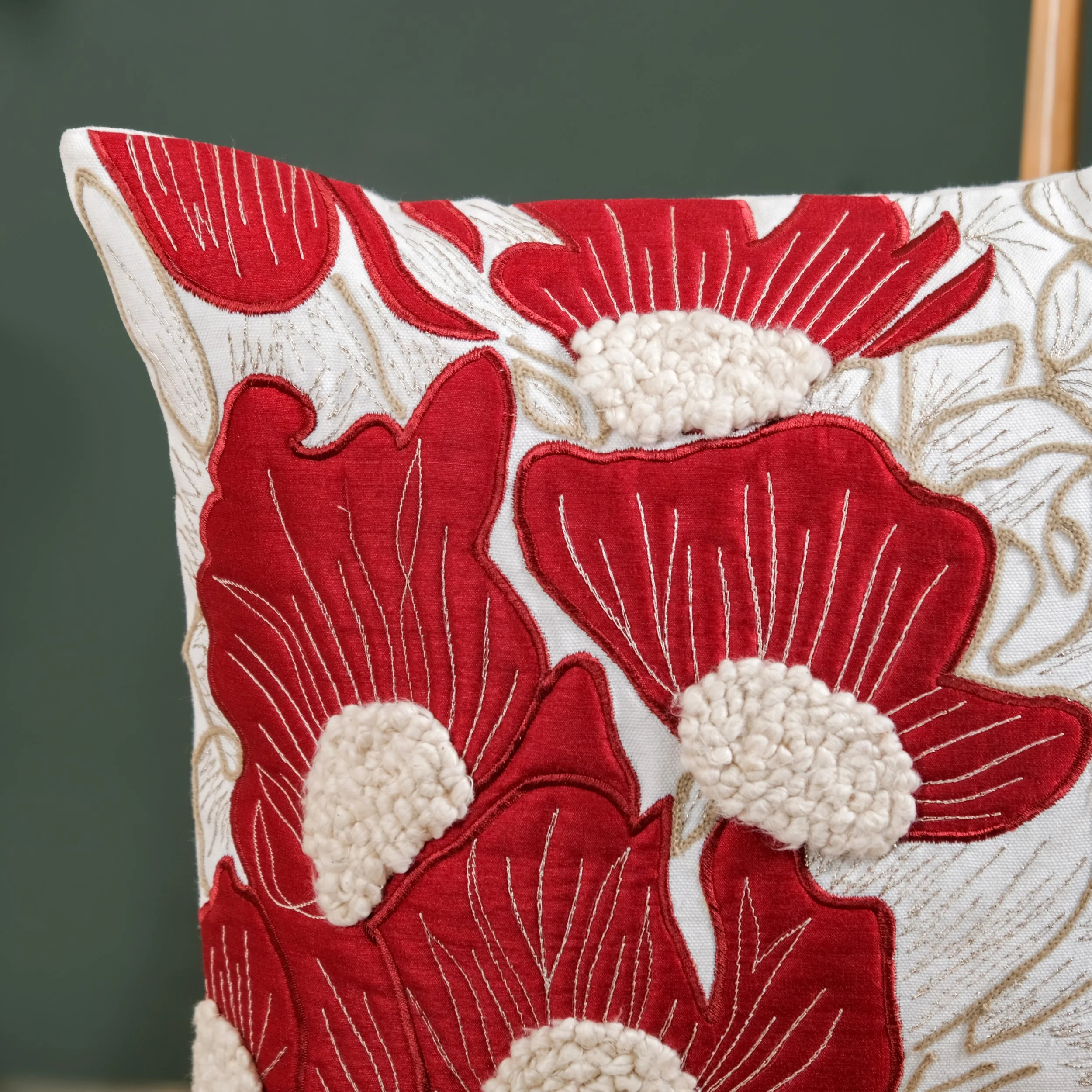 Bold Flower Applique Couch Cushion Cover 16x16 Inch - Image 3