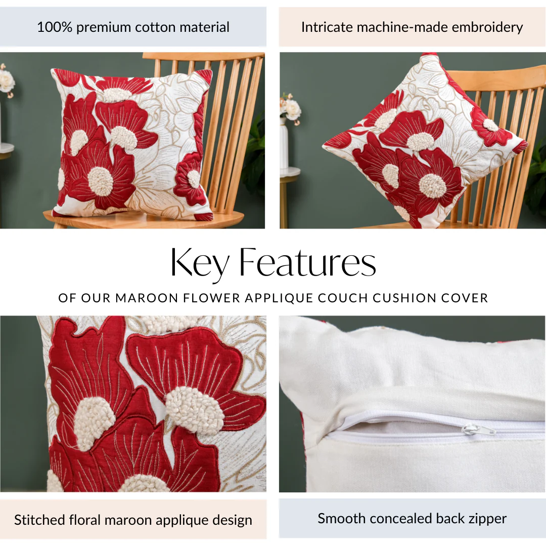 Bold Flower Applique Couch Cushion Cover 16x16 Inch - Image 5