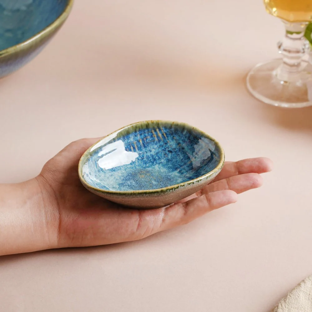 Boracay Organic Shaped Ceramic Dip Bowl Blue 50 ml - Image 2
