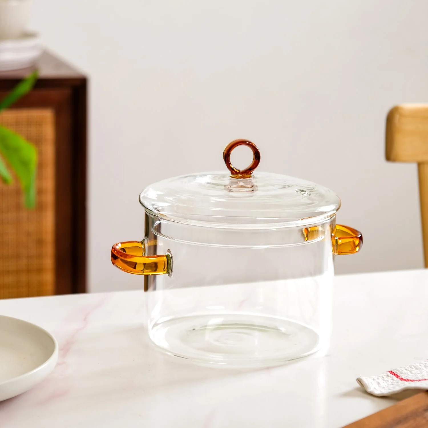 Borosilicate Cooking Pot With Amber Handles 1600ml - Image 3