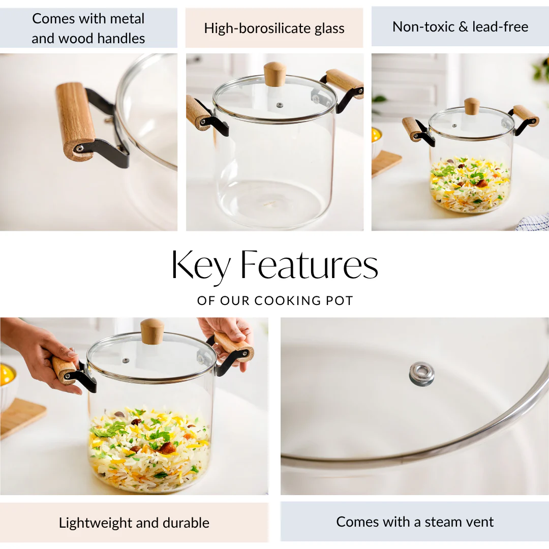 Borosilicate Simmer Pot With Lid And Handle Extra Large 5500ml - Image 4