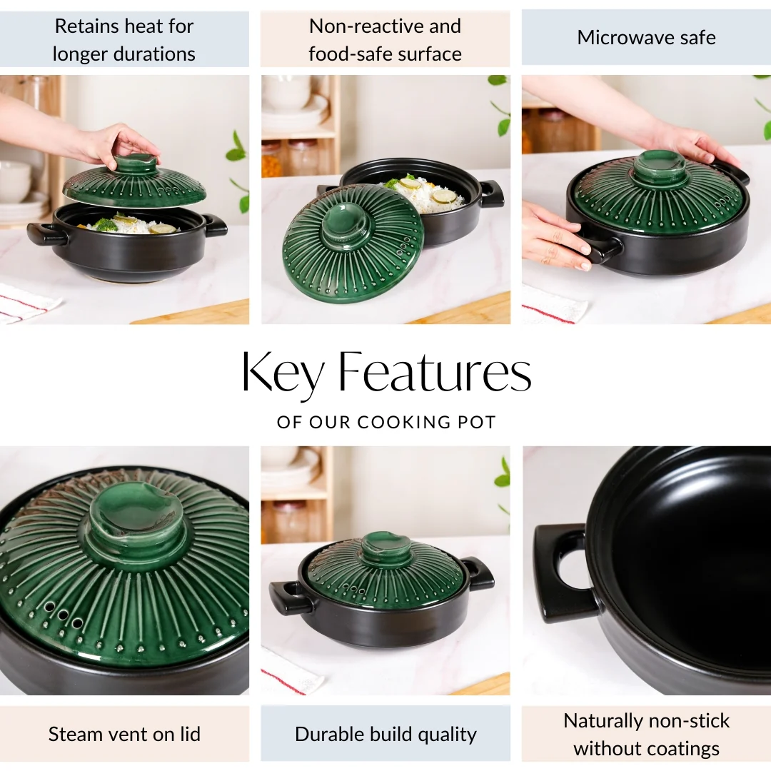 Botanica Ceramic Casserole Cooking Pot Green 2000ml - Image 4