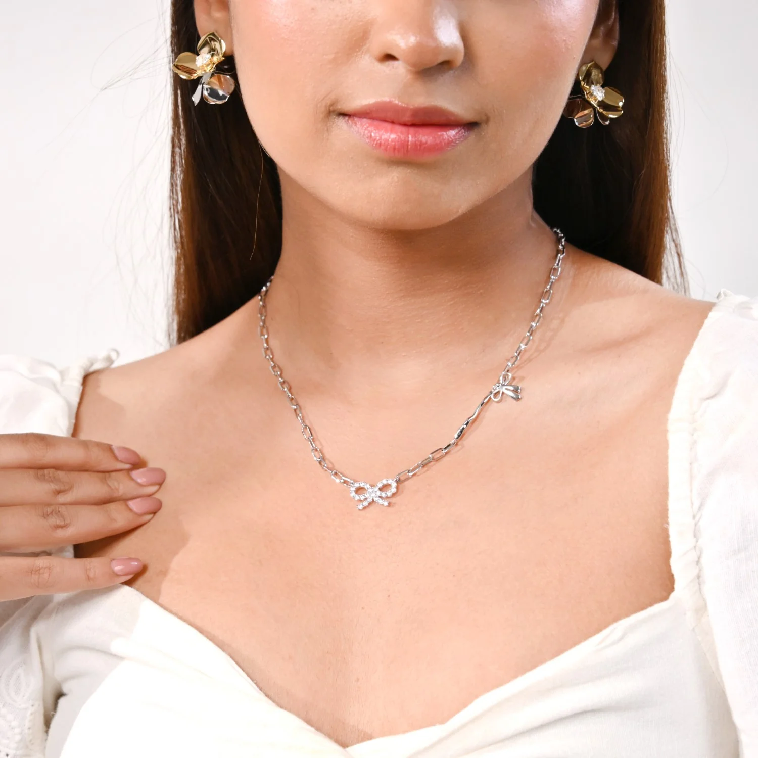 Bow Charm Silver Chain Necklace - Image 2