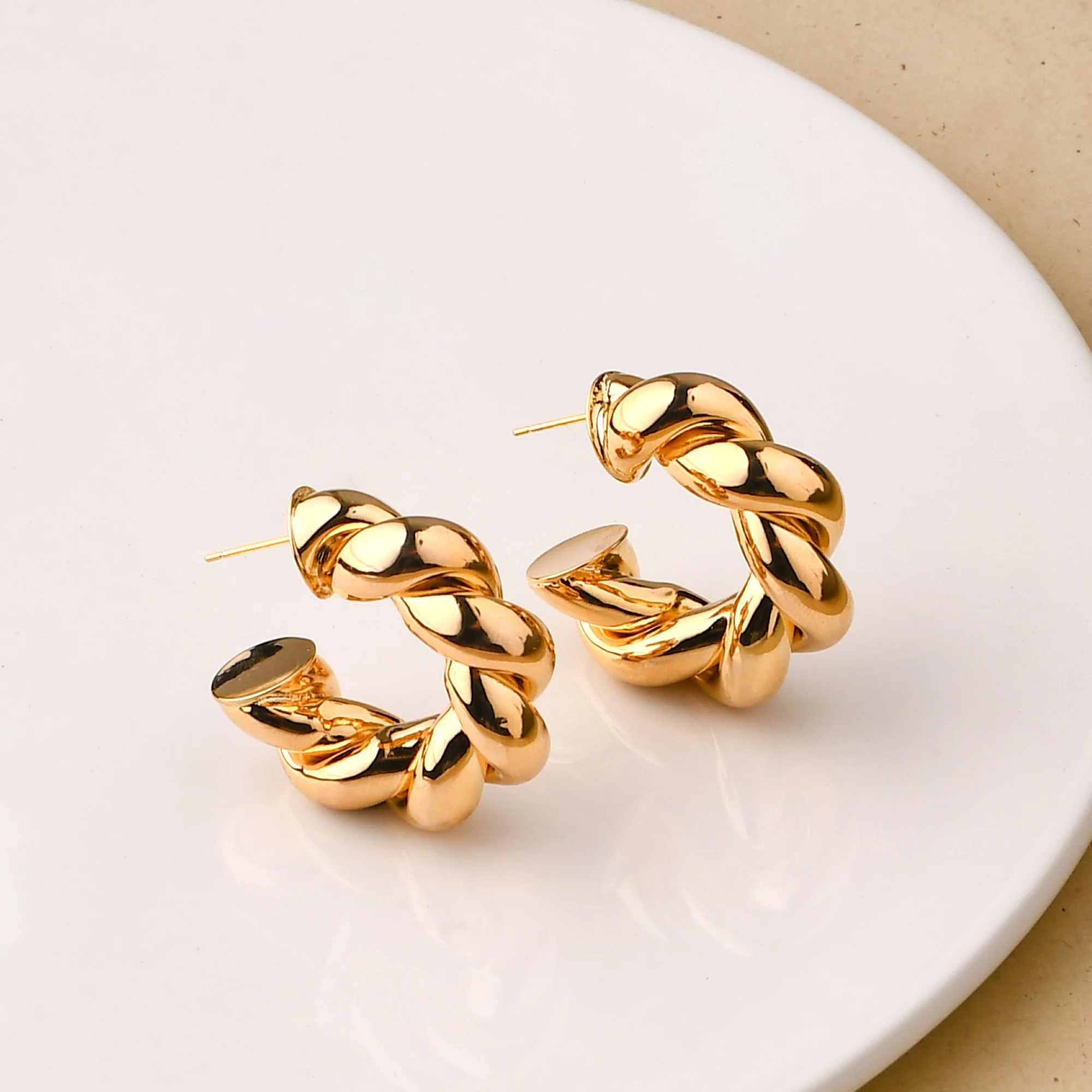 Braided In Gold Chunky Hoop Earrings - Image 2