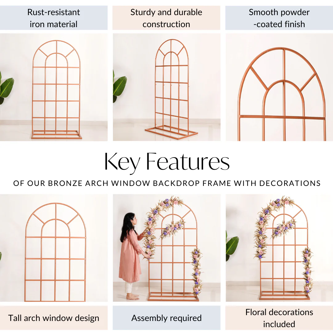 Bronze Arch Window Metal Backdrop Frame With Decorations 42 Inch - Image 5