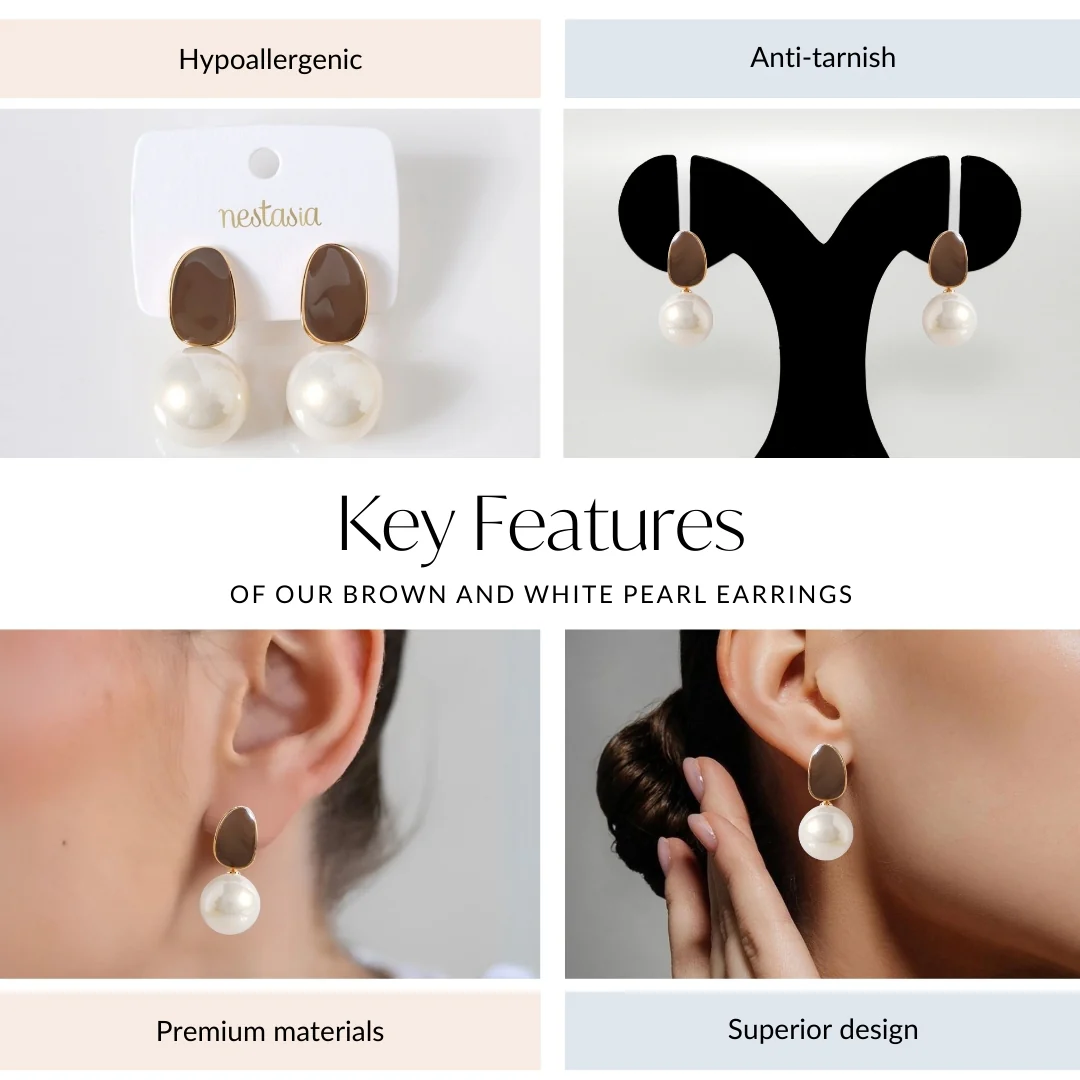 Brown And White Pearl Earrings - Image 4