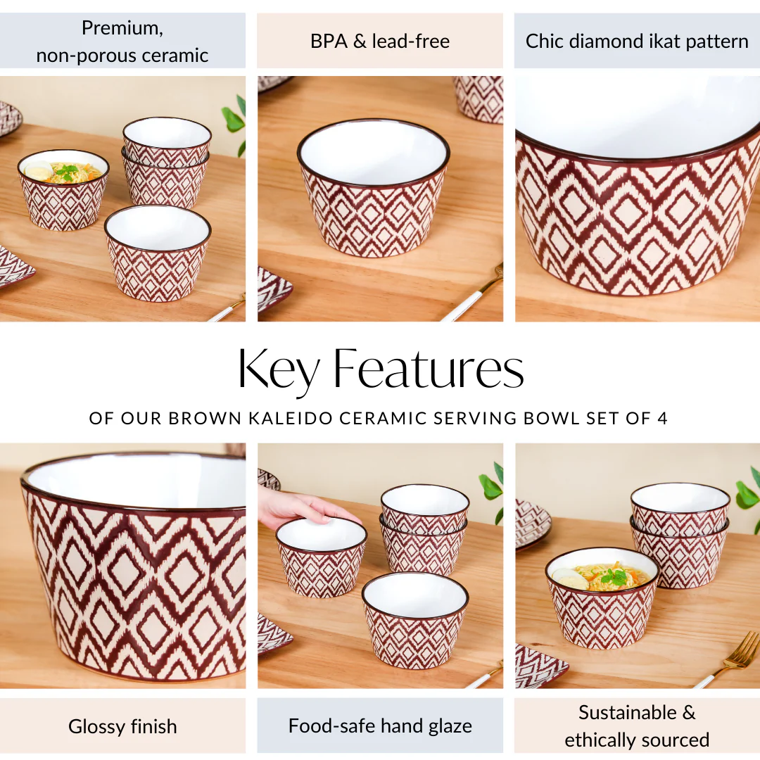 Brown Kaleido Ceramic Serving Bowl Set Of 4 650ml - Image 5
