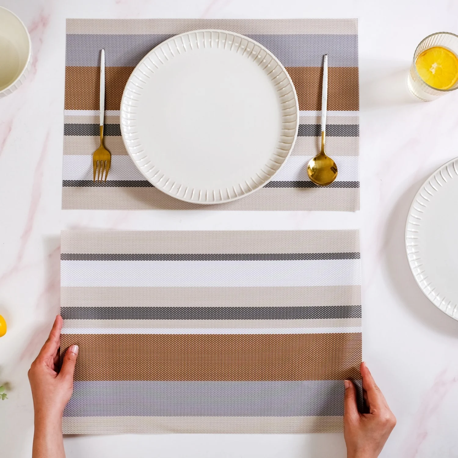 Brown Stripes Dining Table Mats Set Of 6 - Image 3