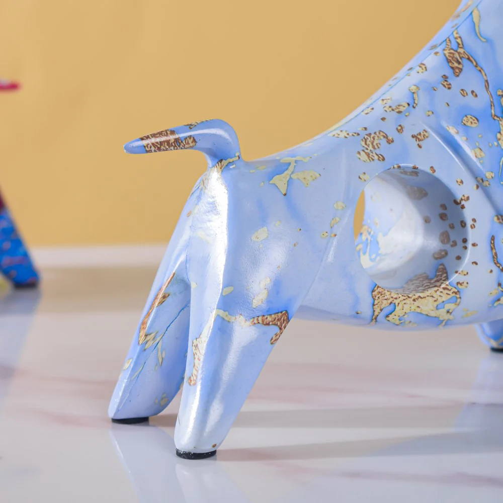 Bull Sculpture Resin Blue 8 Inch - Image 8