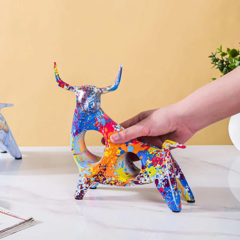 Bull Sculpture Resin Multicolour 8 Inch - Image 2