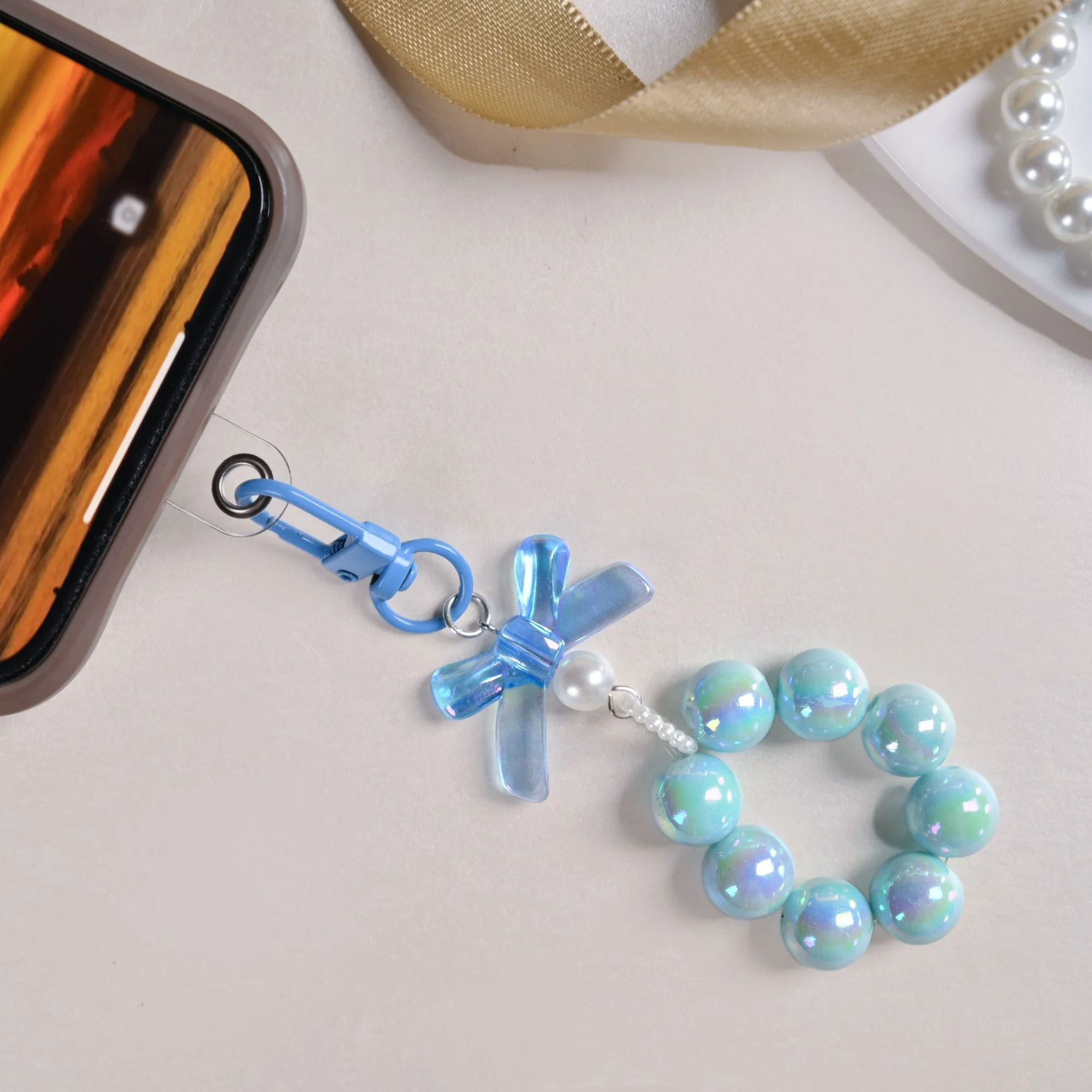 Burst Of Blue Beaded Keychain - Image 8