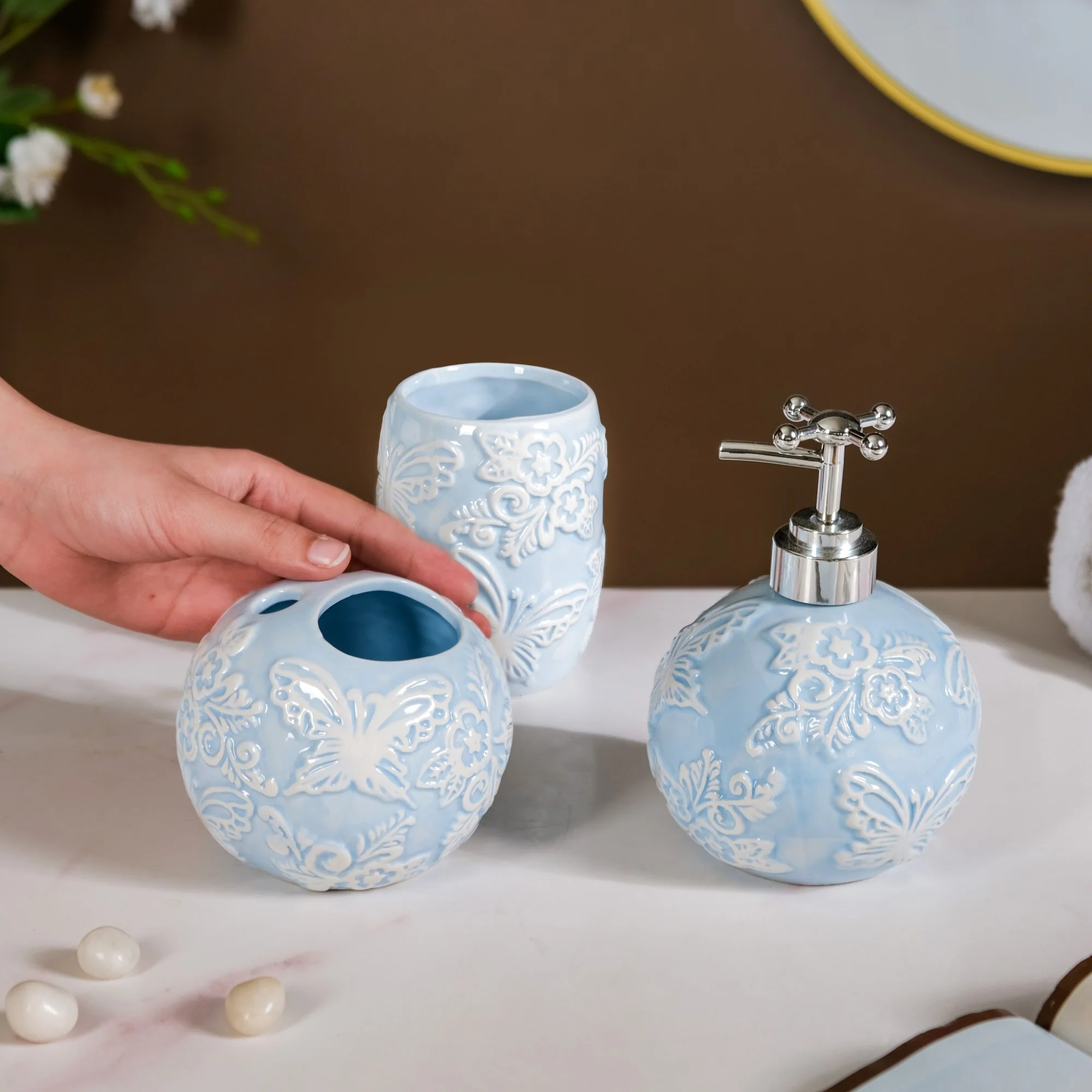 Butterfly Bath Set Of 3 Blue - Image 2
