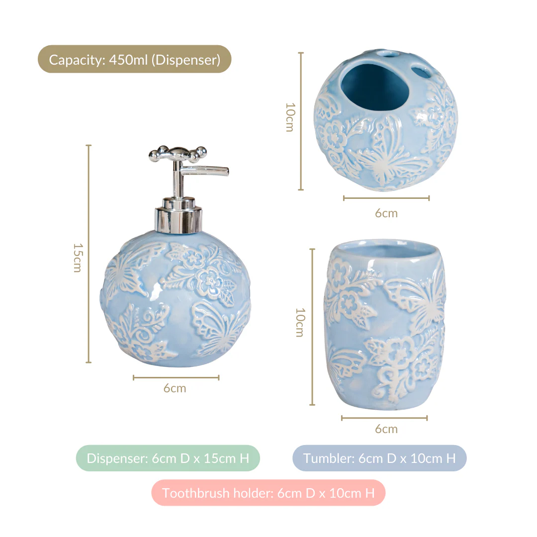 Butterfly Bath Set Of 3 Blue - Image 3