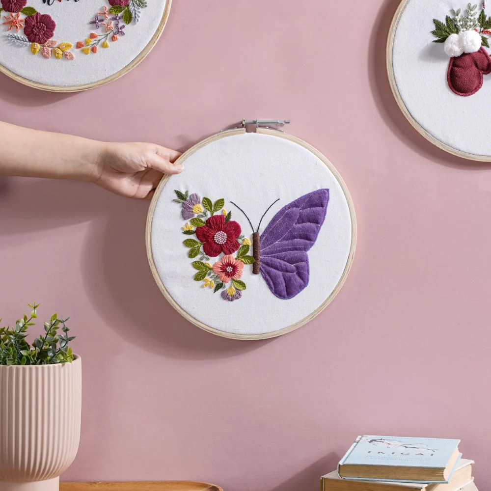 Butterfly Floral Hand Embroidered Hoop Wall Hanging 10 Inch - Image 2