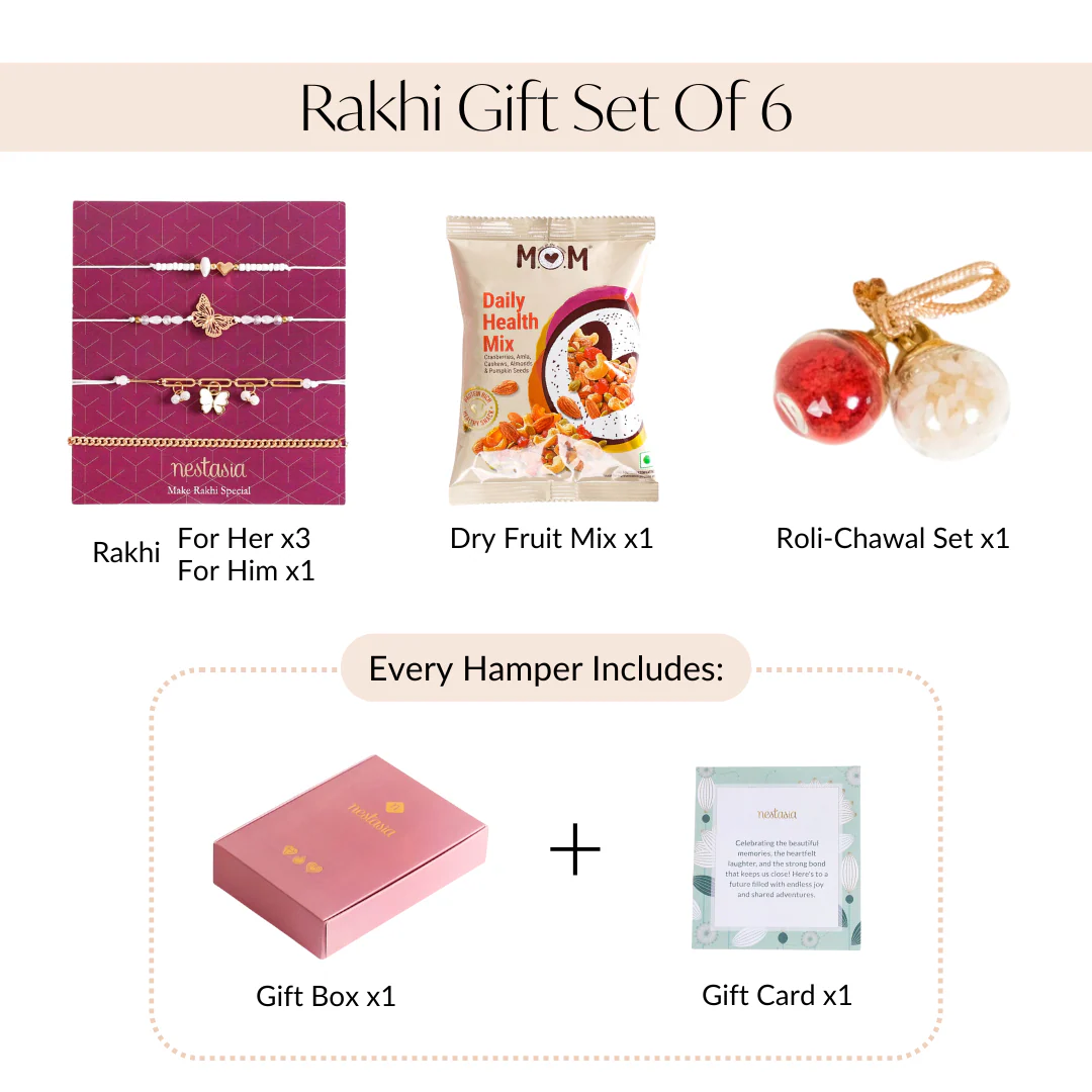 Butterfly Gold Chain Rakhi Gift Set Of 6 With Box And Card - Image 4