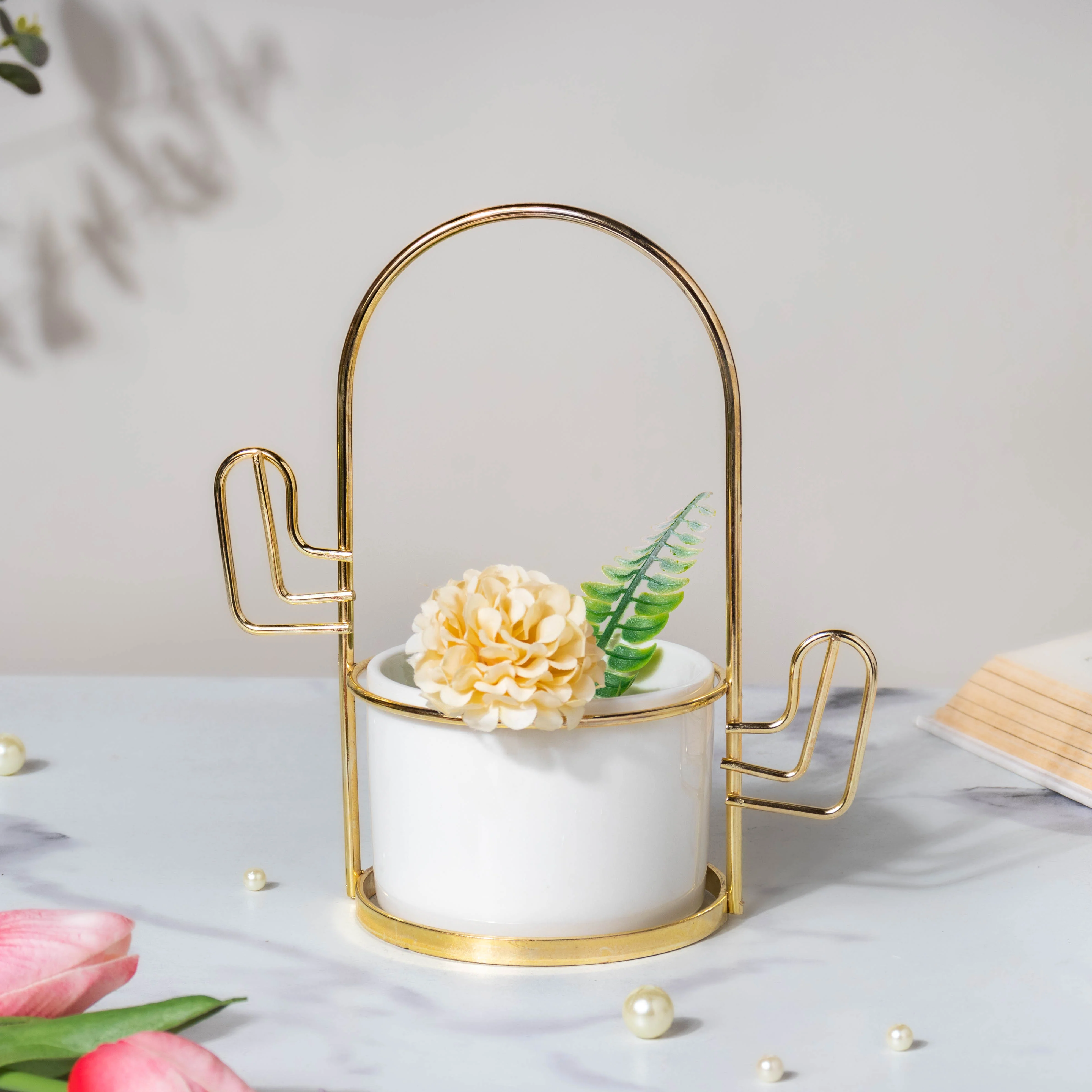 Cacti Frame Ceramic Planter White - Image 2