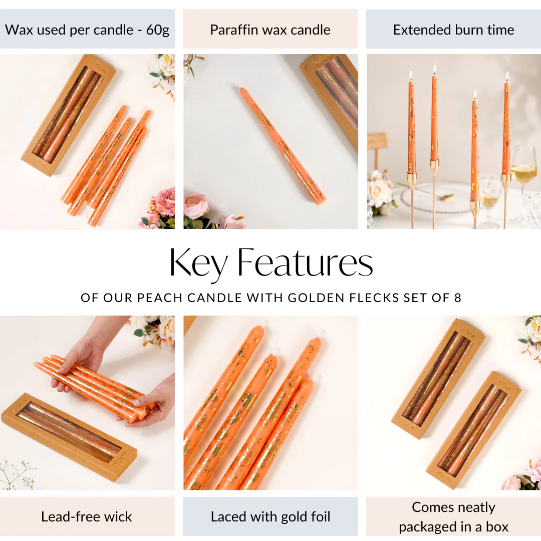 Candle With Golden Flecks Peach Set Of 8 - Image 5