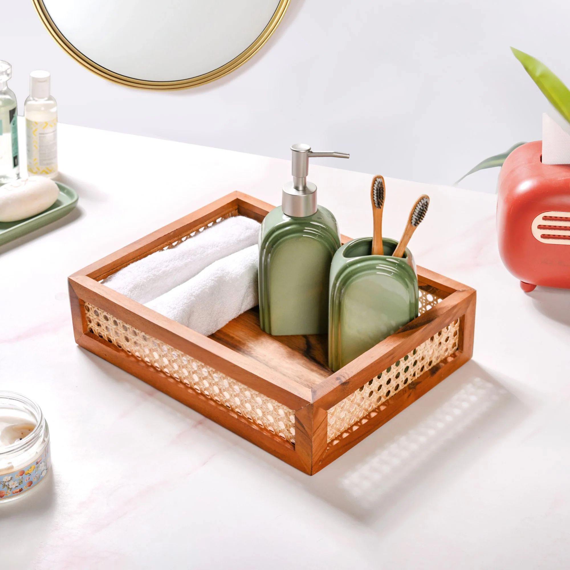 Cane Rectangular Wooden Tray - Image 2