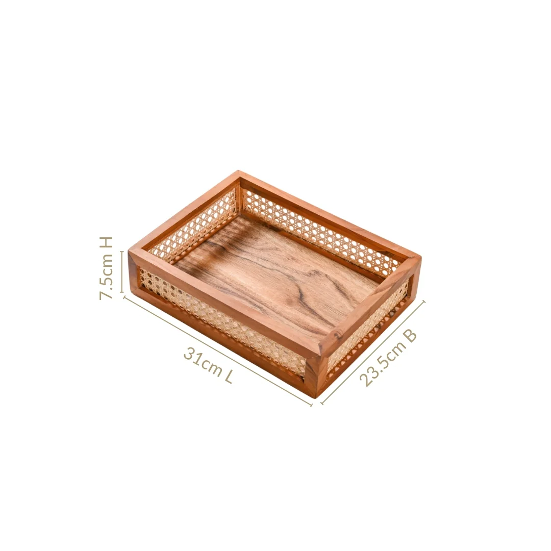 Cane Rectangular Wooden Tray - Image 4