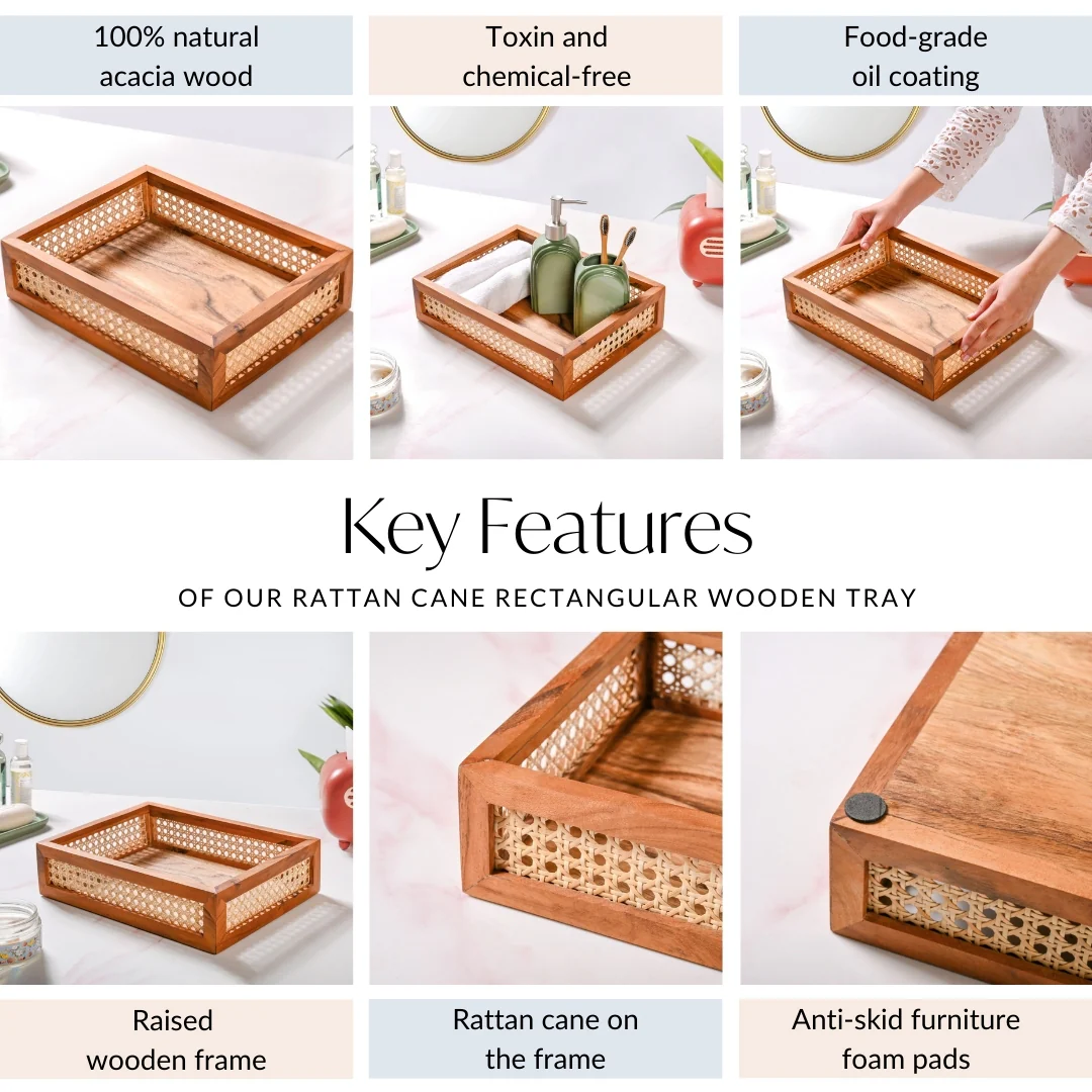 Cane Rectangular Wooden Tray - Image 5