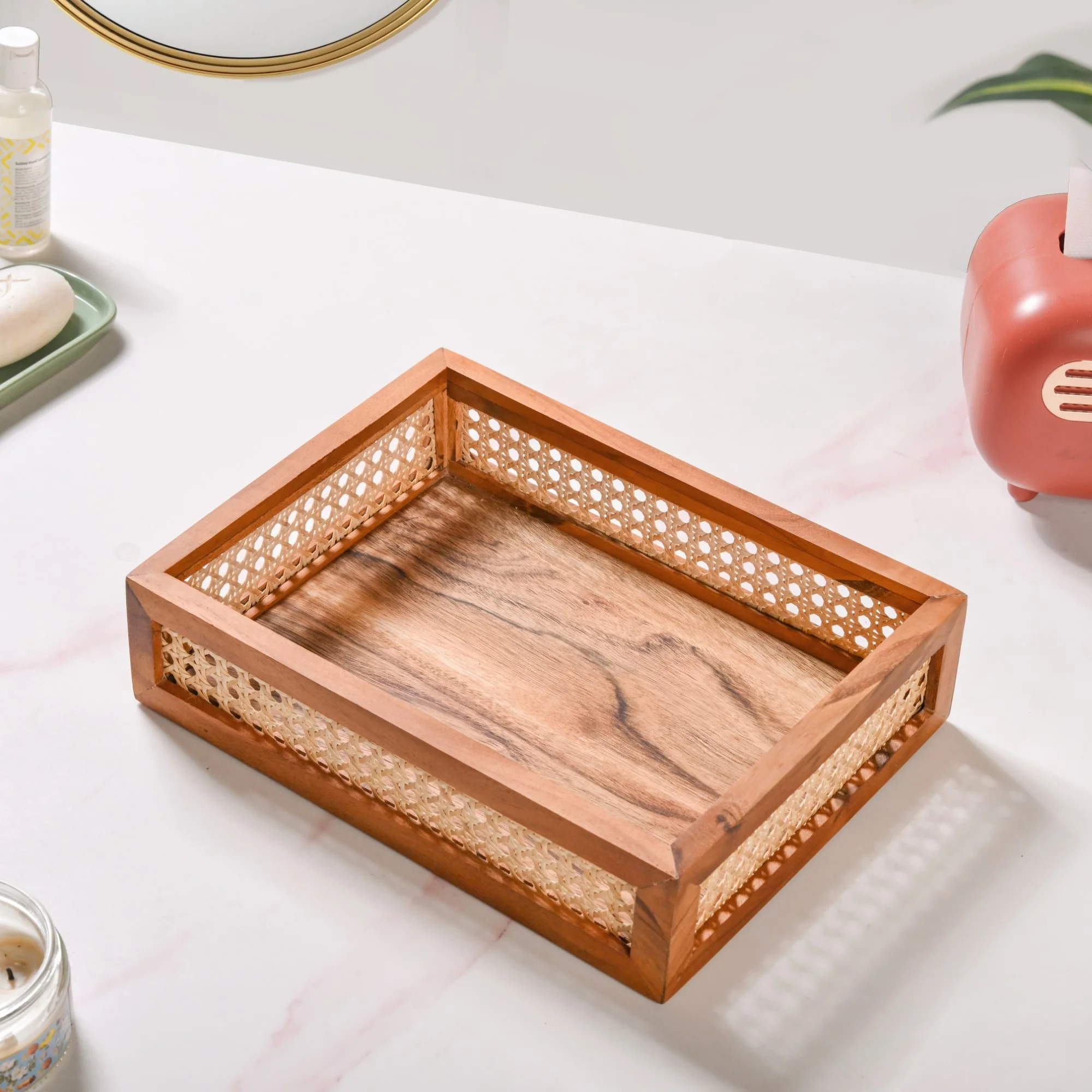 Cane Rectangular Wooden Tray - Image 8