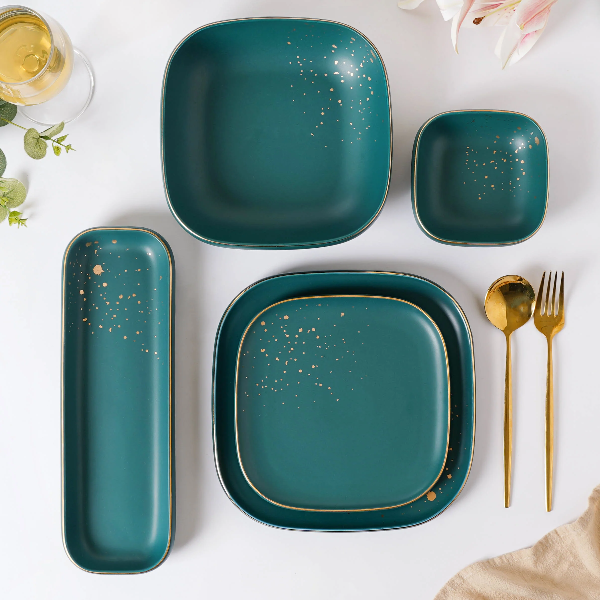 CARA Green 21 Piece Dinnerware Set For 6 - Image 3