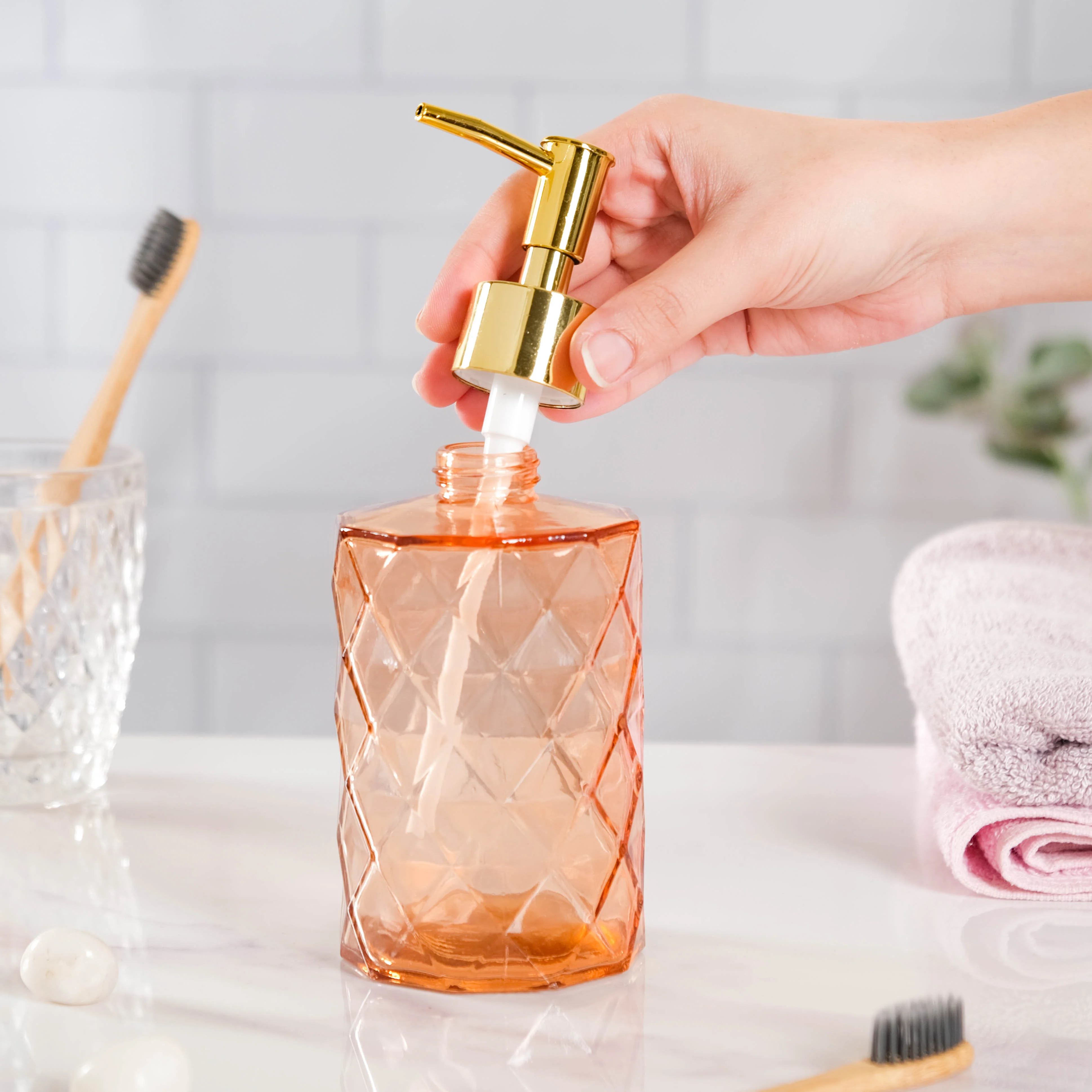 Caramel Amber Textured Glass Dispenser with Nozzle - Image 6
