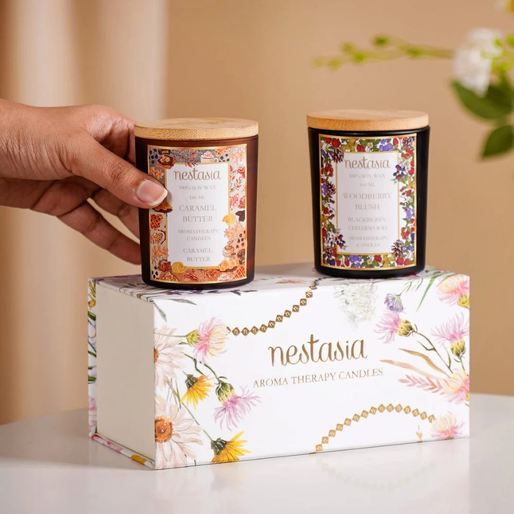 Caramel & Woodberry Scented Candles Jars Set Of 2 - Image 2