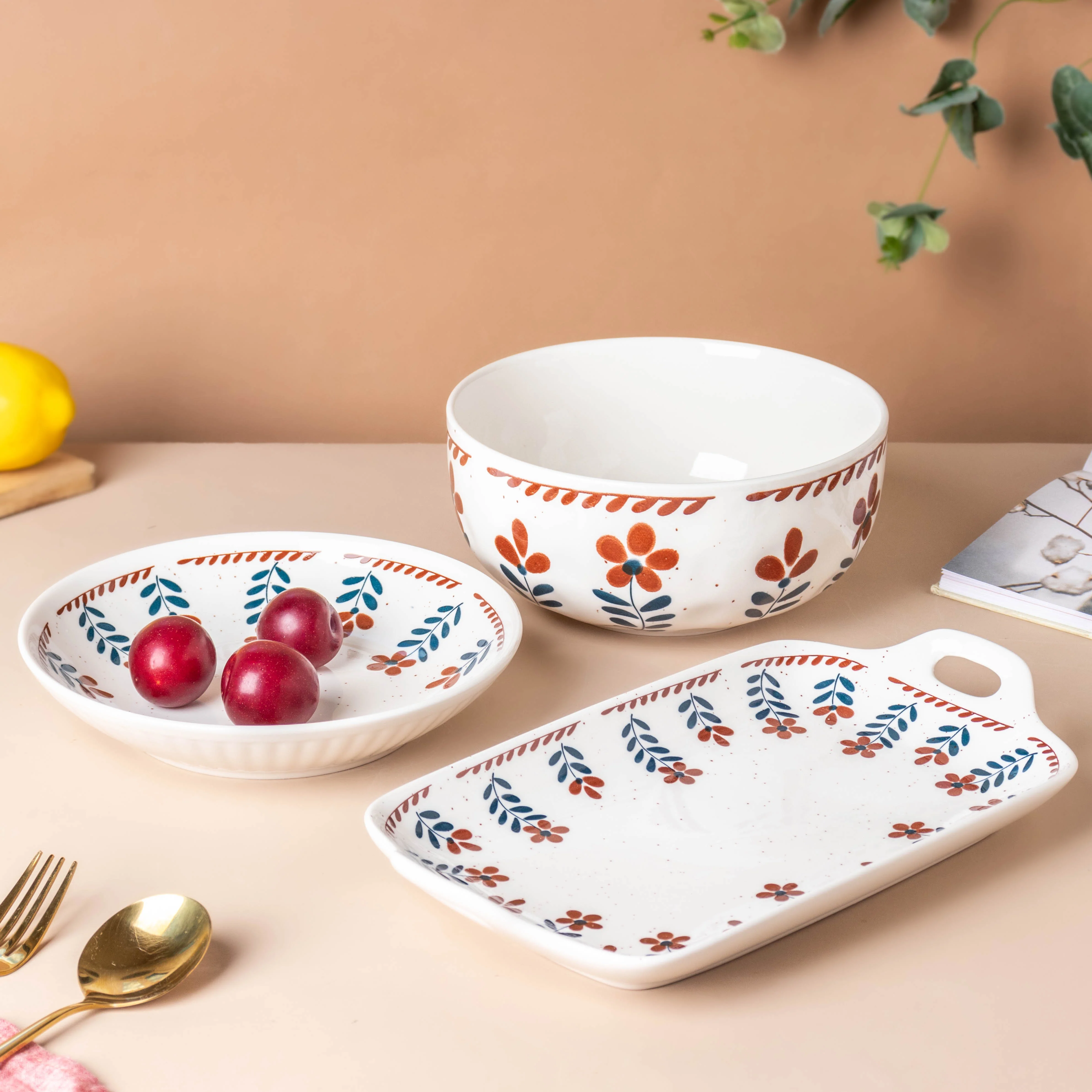 Carmella Floral Ceramic Tray With Handle - Image 7