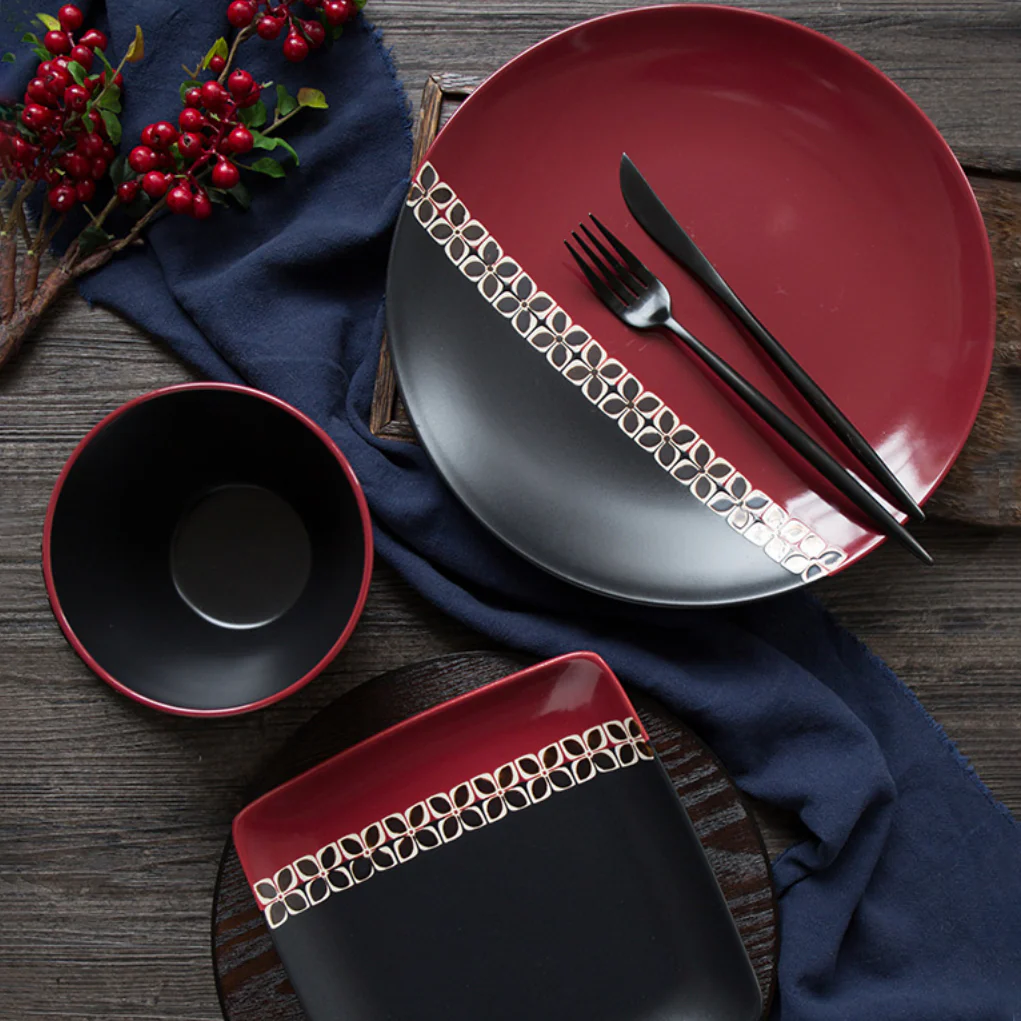 Carmine Red and Black Dinner Plate 11 Inch - Image 15