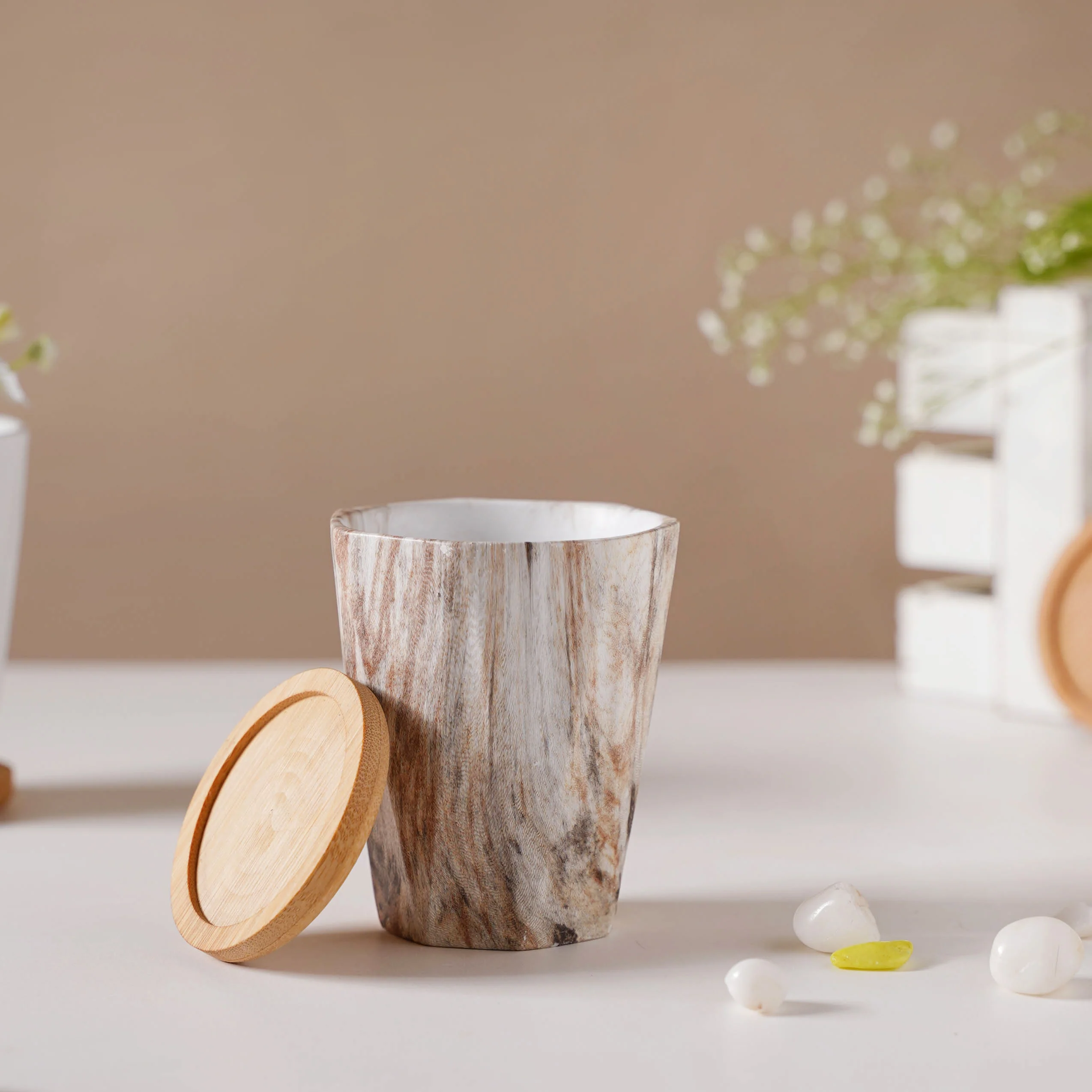 Carrara Limestone Planter With Coaster - Image 5