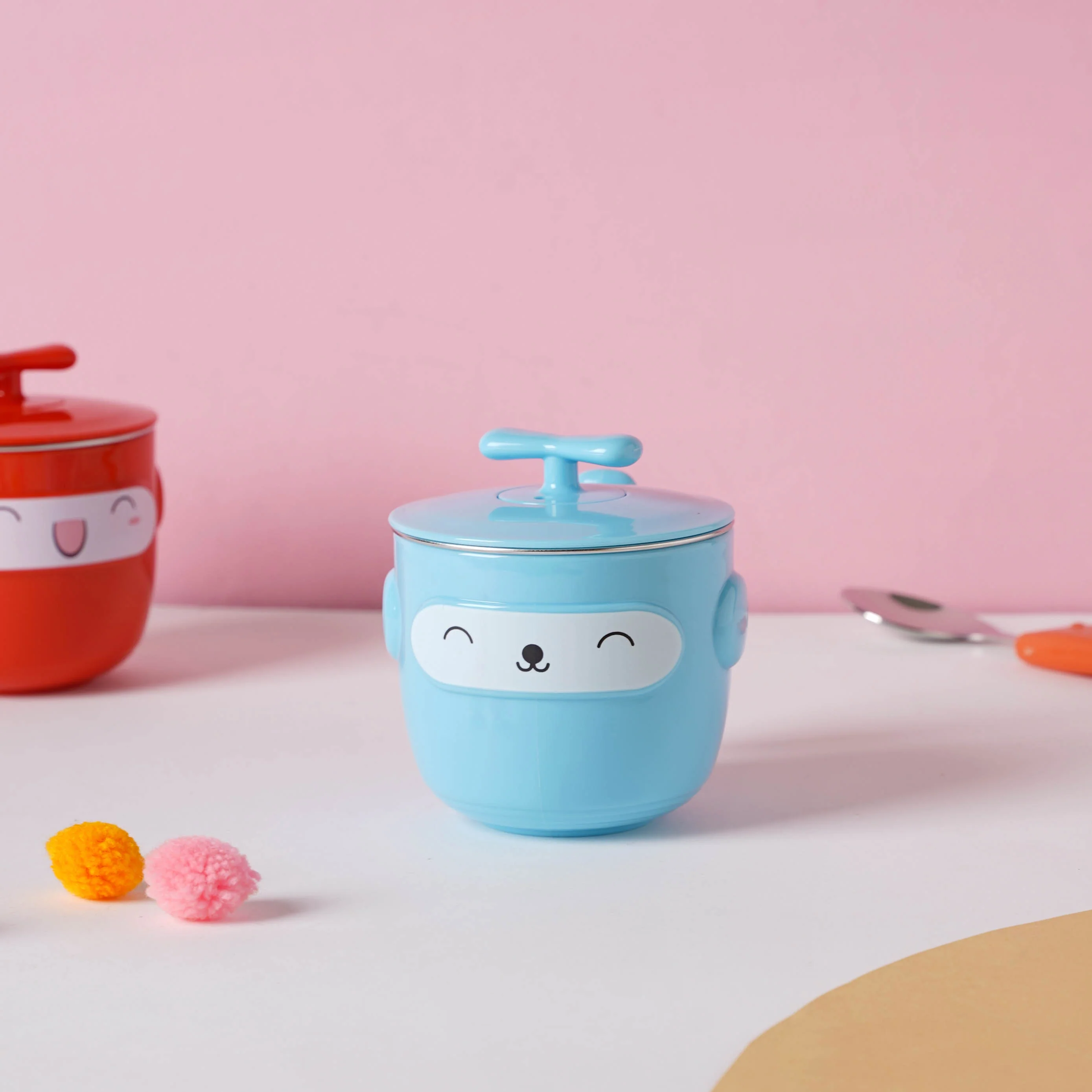 Cartoon Double Wall Stainless Steel Baby Bowl Blue 200 ml