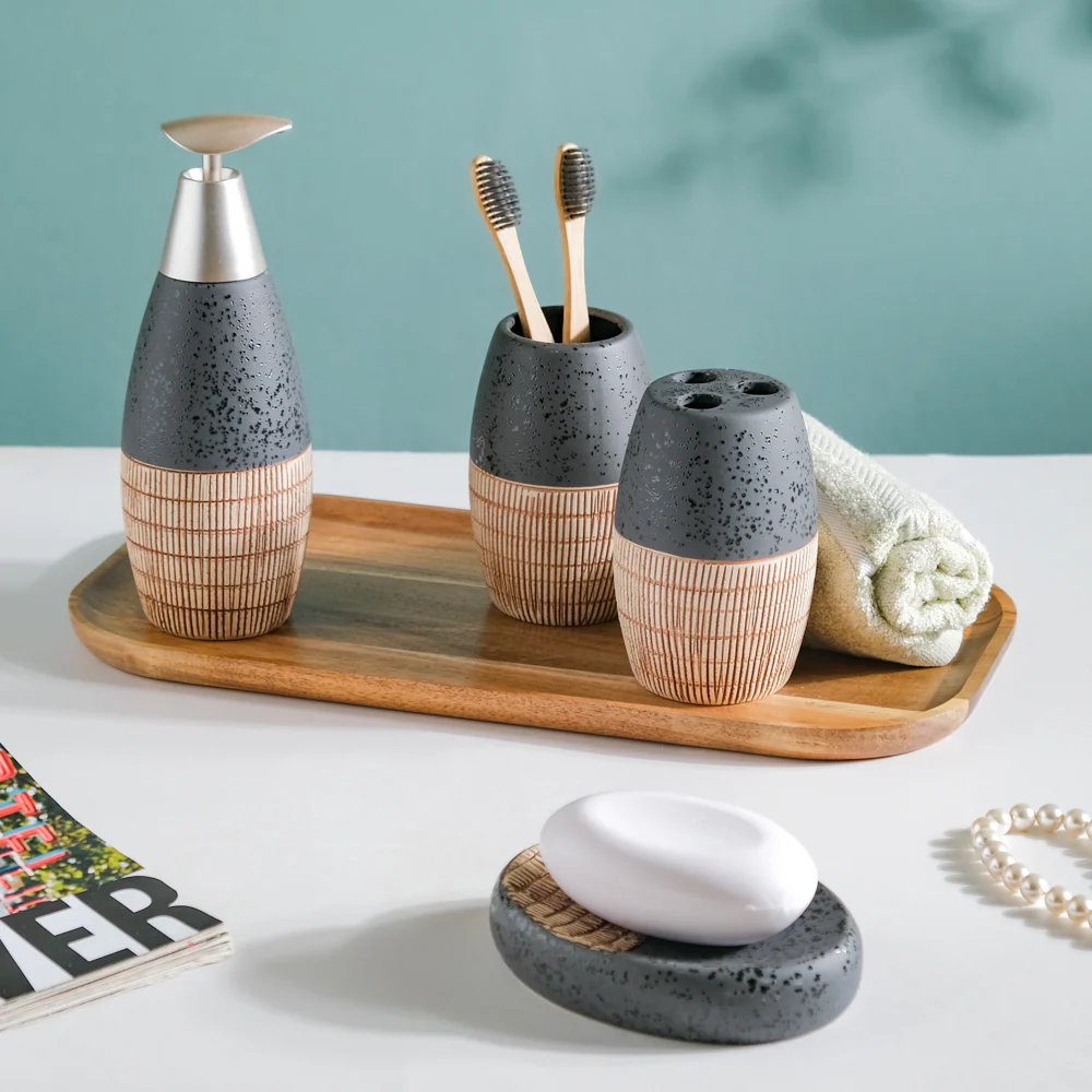 Celestria Black Ceramic Stoneware Bathroom Set Of 4 - Image 7
