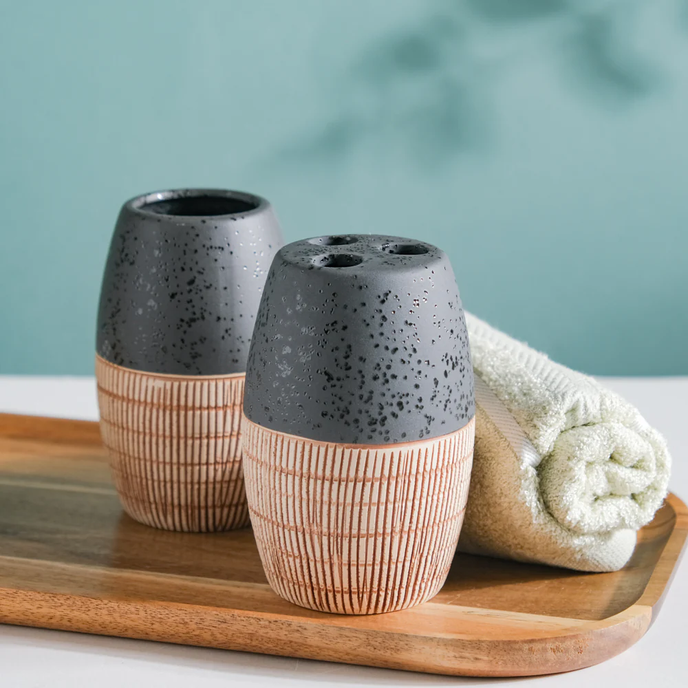 Celestria Black Ceramic Stoneware Bathroom Set Of 4 - Image 9