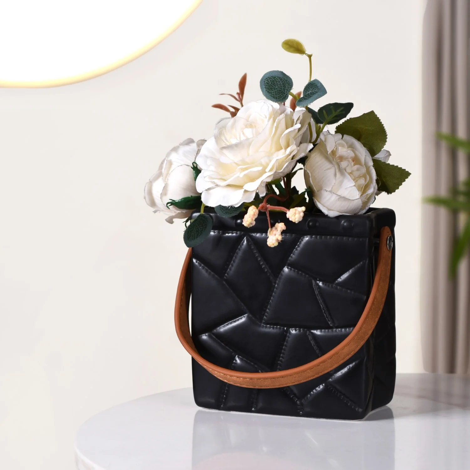 Ceramic Bag Shaped Mini Vase With Handle Black - Image 2