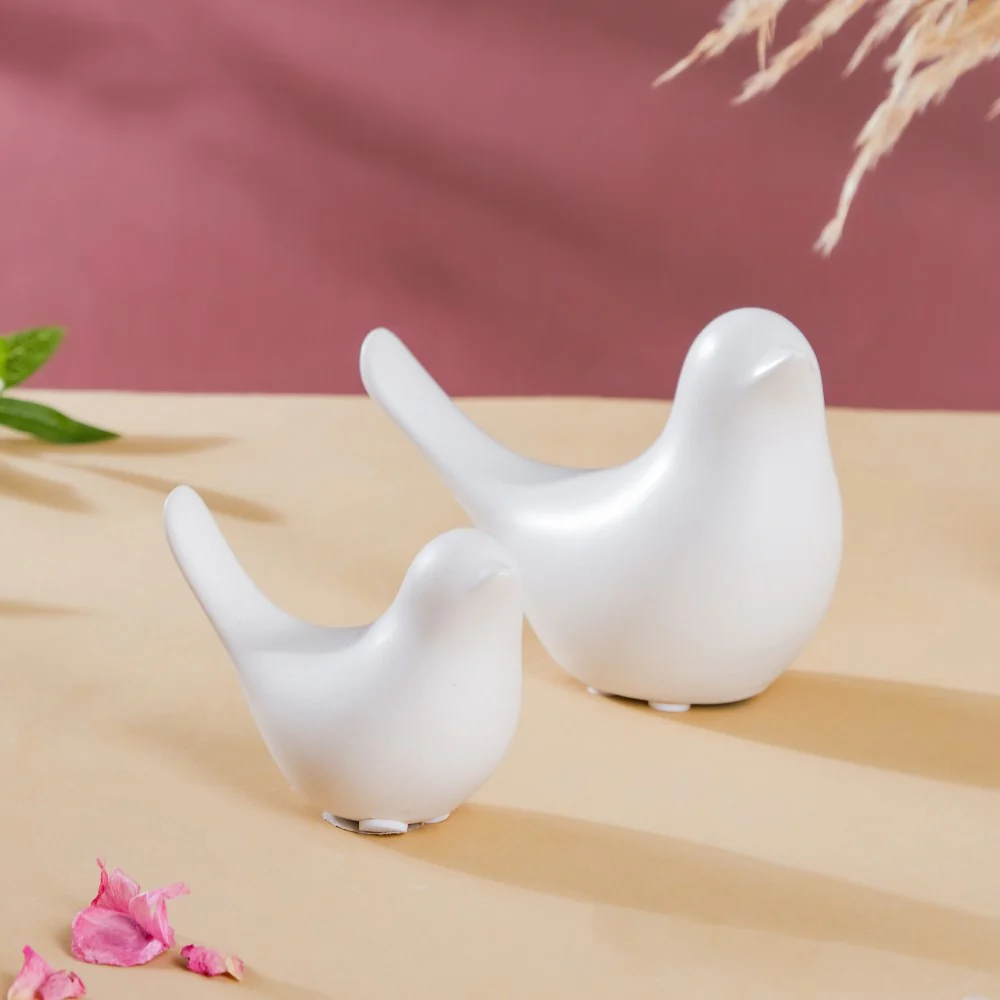 Ceramic Bird Showpiece White Set Of 2 - Image 3