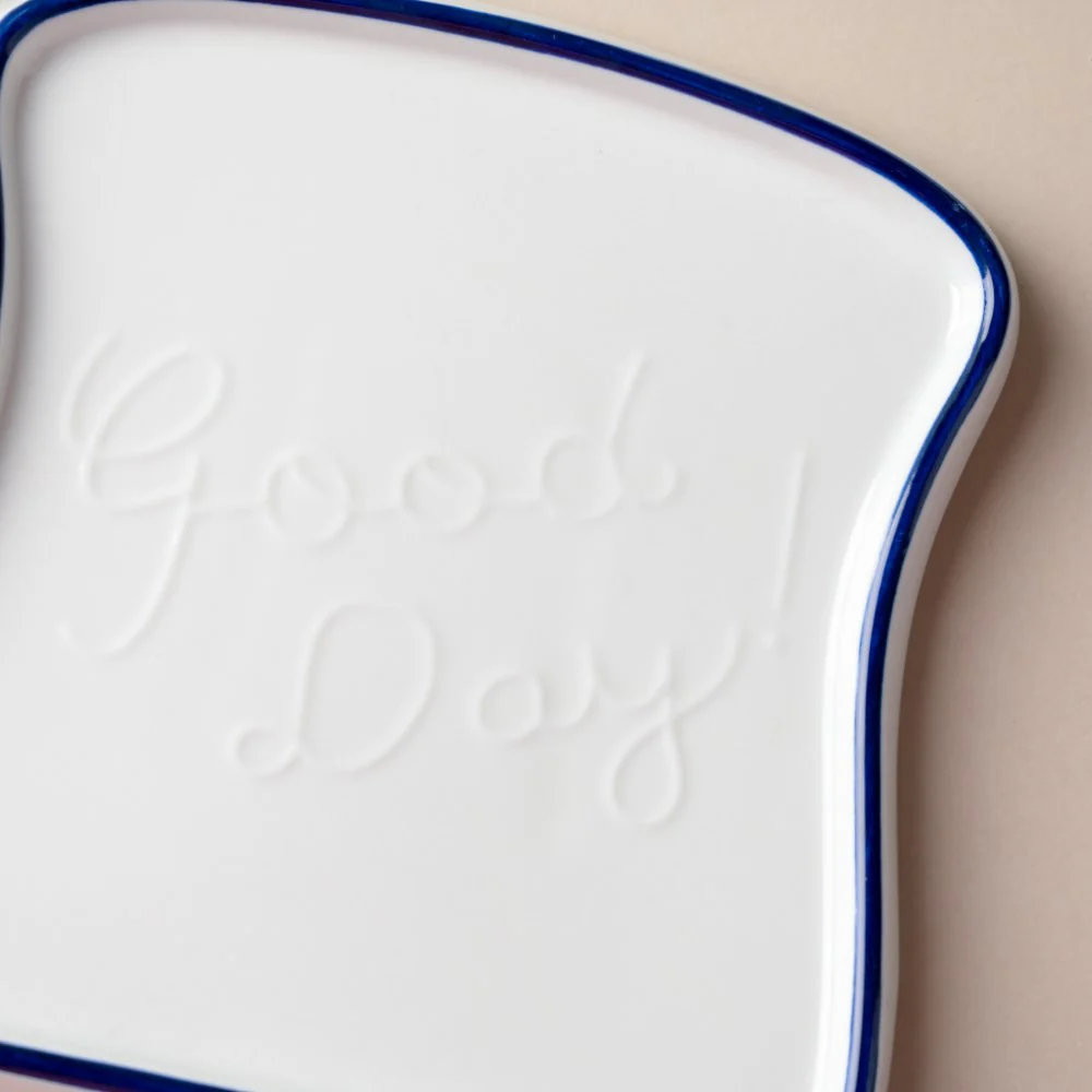 Ceramic Bread Plate Blue Rim - Image 4