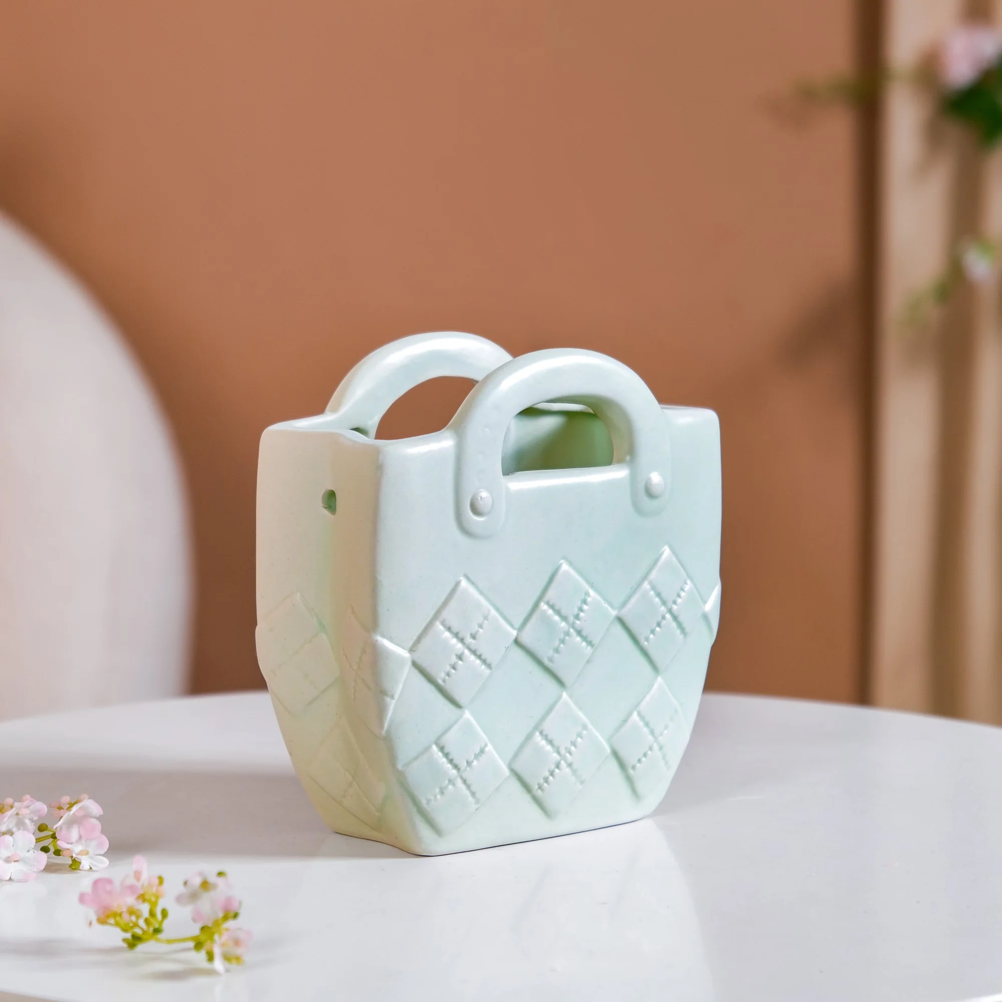 Ceramic Handbag Mini Vase For Home Decoration Mint Green - Image 2