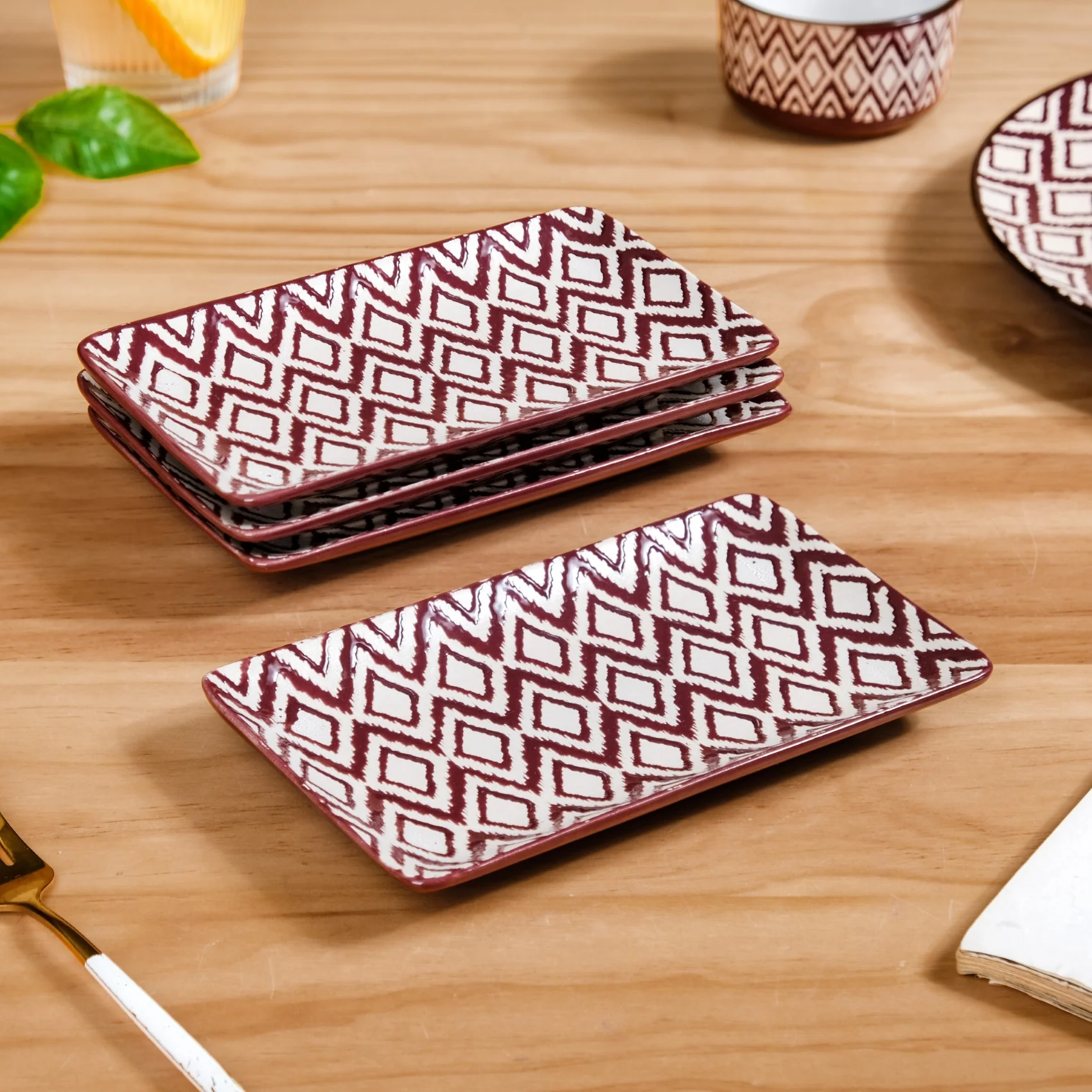 Ceramic Kaleido Serving Platter Set Of 4 Brown 7 Inch - Image 2