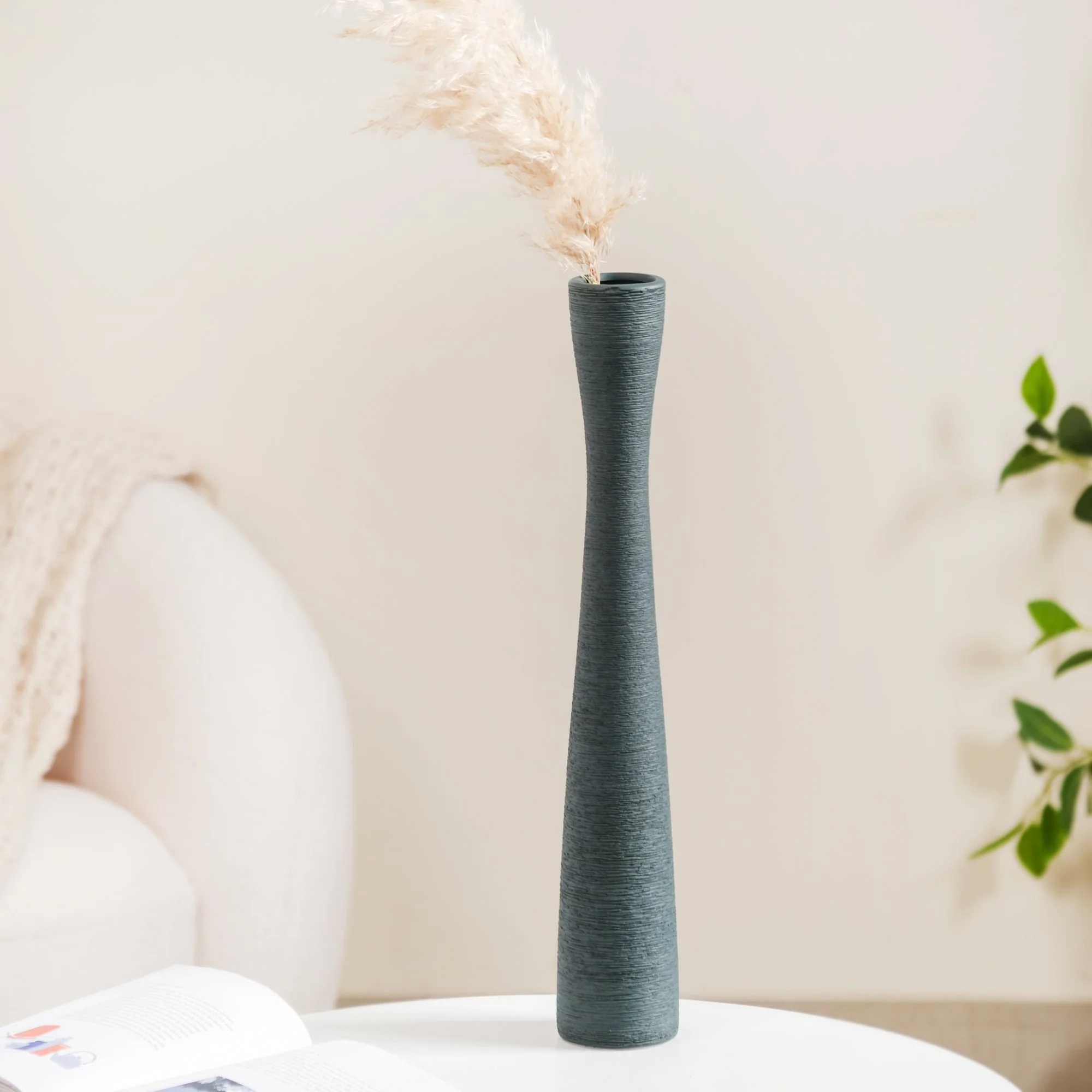 Ceramic Matte Finish Textured Thin Vase - Image 7