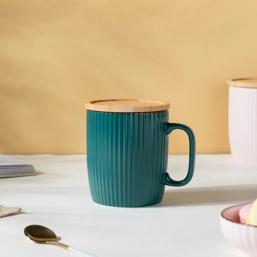 Ceramic Mug with Wooden Lid Green - Image 4