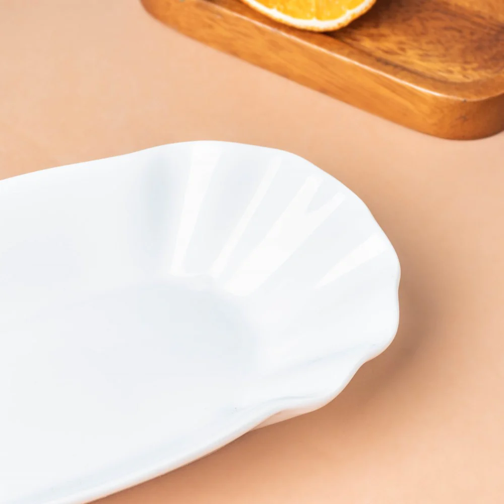 Ceramic Scalloped Long Snack Plate Classic White 8 Inch - Image 4
