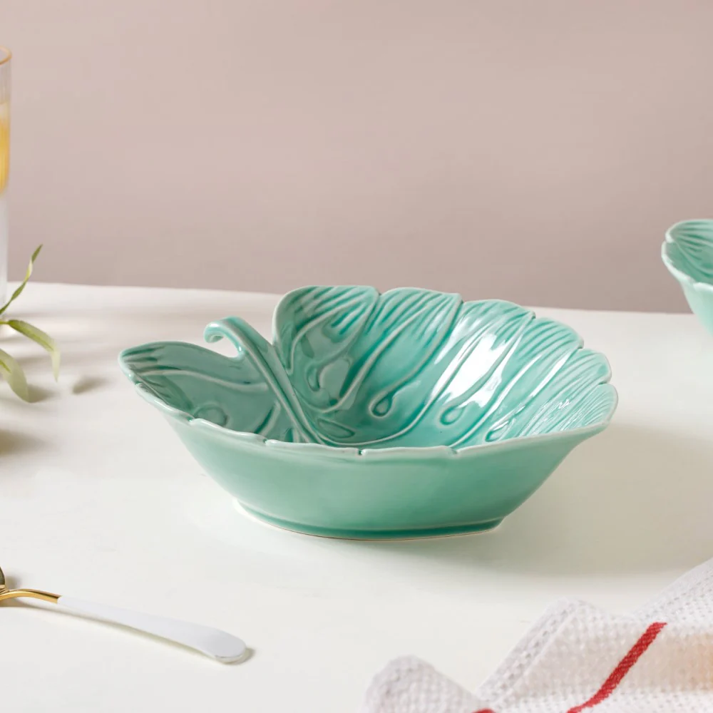 Ceramic Taro Leaf Serving Bowl Dark Green 700 ml - Image 7