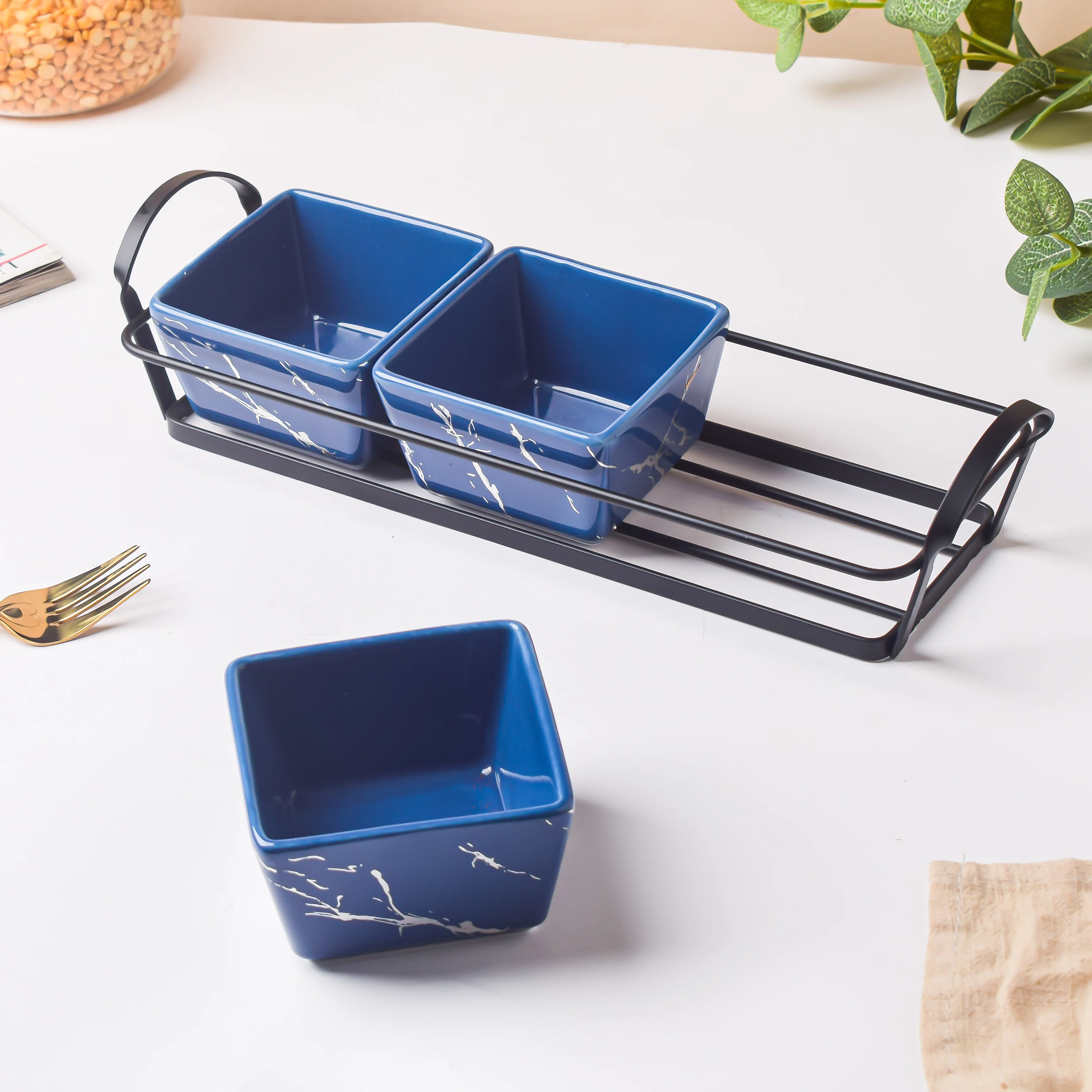 Cerulean Silver Ceramic Bowls Tray Set Of 4 200ml - Image 5